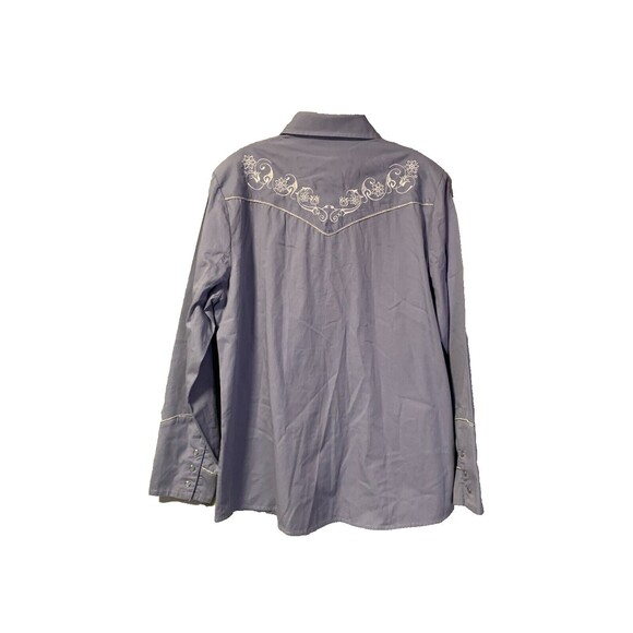 Back in the Saddle Shirt XL Blue Embroidered Flower Pearl Snap Western Cowgirl - Picture 4 of 16